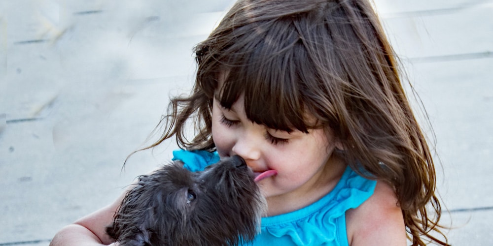 dog kissing little girl blog leo luckys